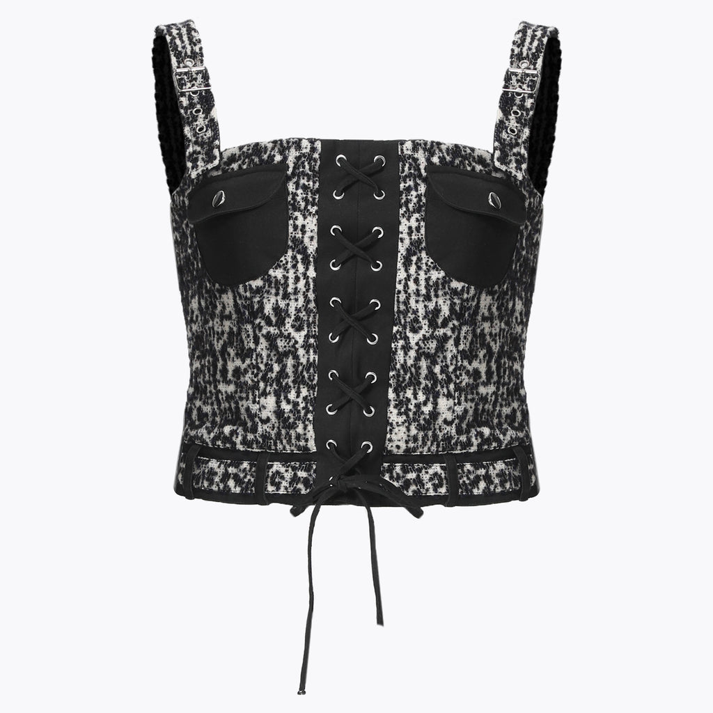 Wool Lace-Up Cami Vest & Wool Shorts Two-Piece Set