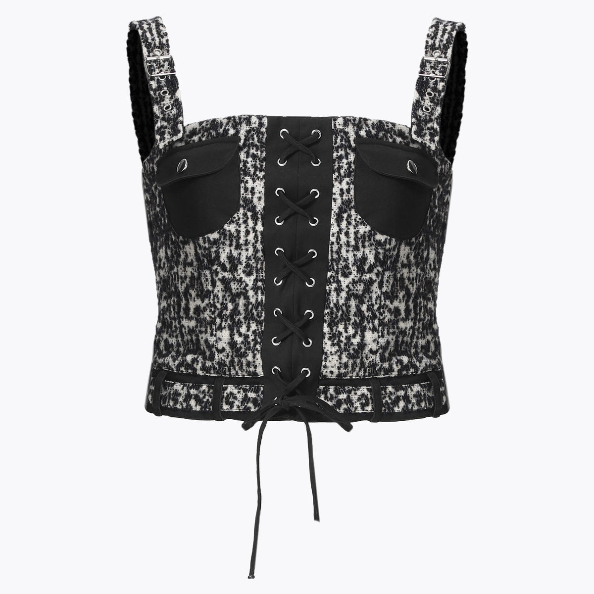 Wool Lace-Up Cami Vest & Wool Shorts Two-Piece Set