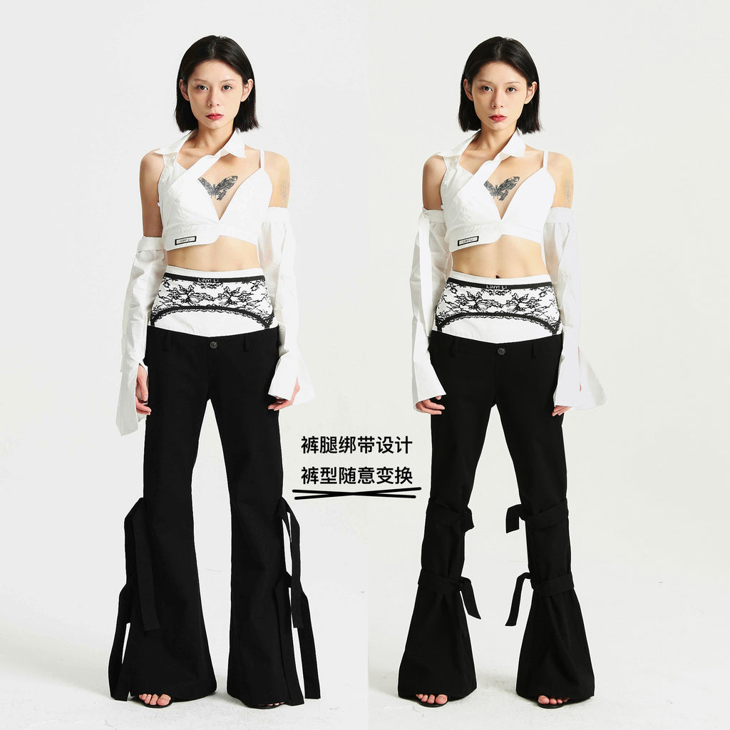 High Waist Printed Tie-Strap Floor Length Flare Pants