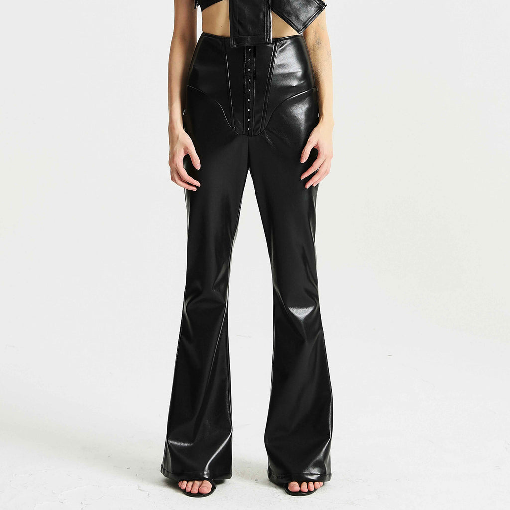 High Waist Boned Stretch Flare Pants