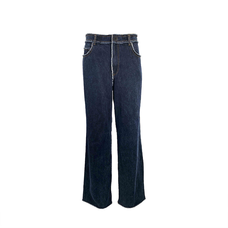 Unisex Low-Rise Raw Edge Washed Wide Leg Jeans