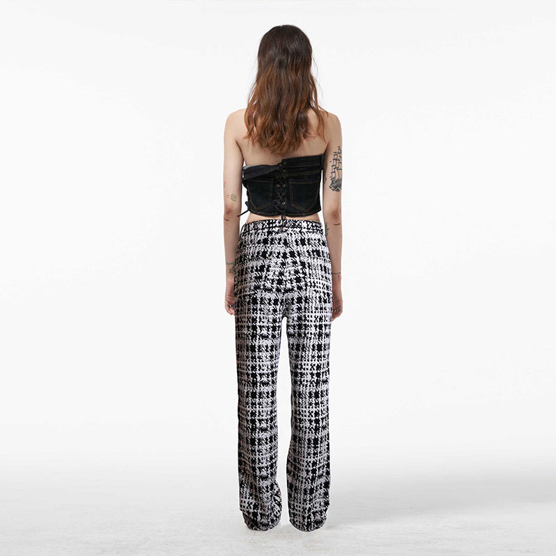 Plaid Cotton Wide-Leg Trousers