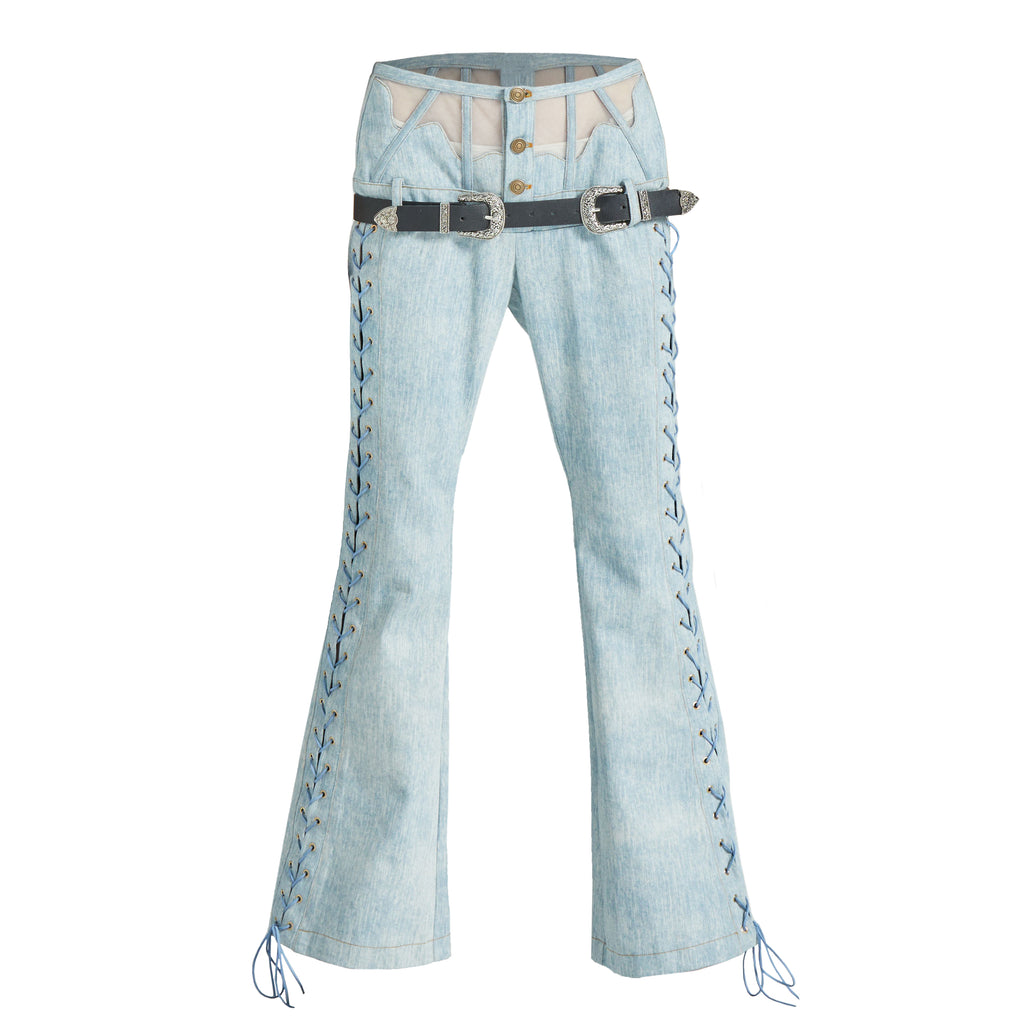 Collar Tube Top & Boned Waist Micro Flare Pants Denim Set