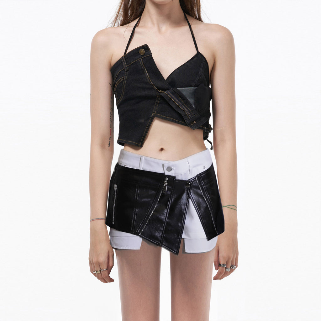 Structured Halter Denim Two-Piece Set