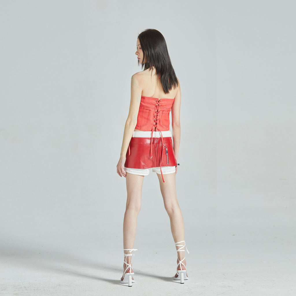 Structured Halter Denim Two-Piece Set
