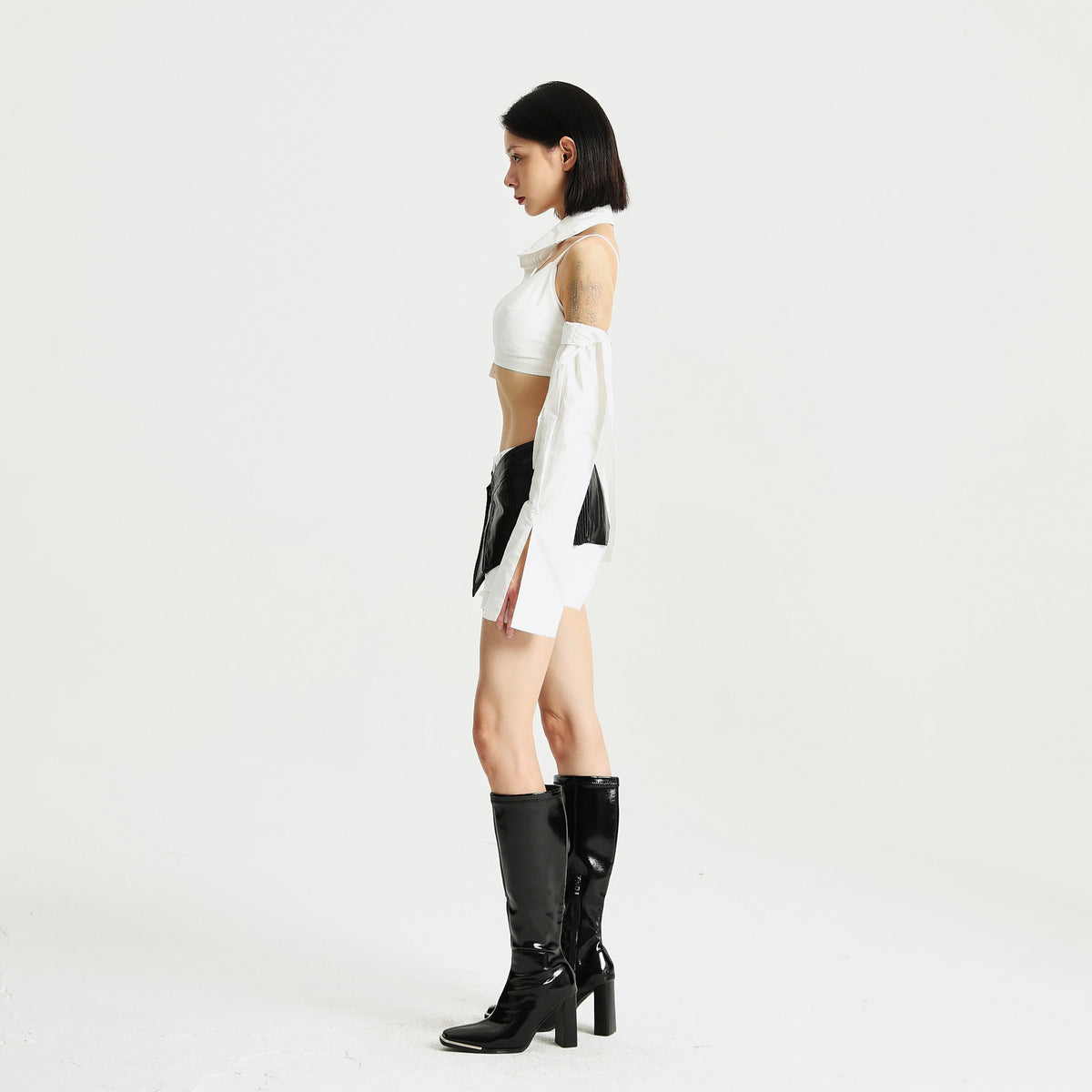 Asymmetric Halter Top with Detachable Long Sleeves
