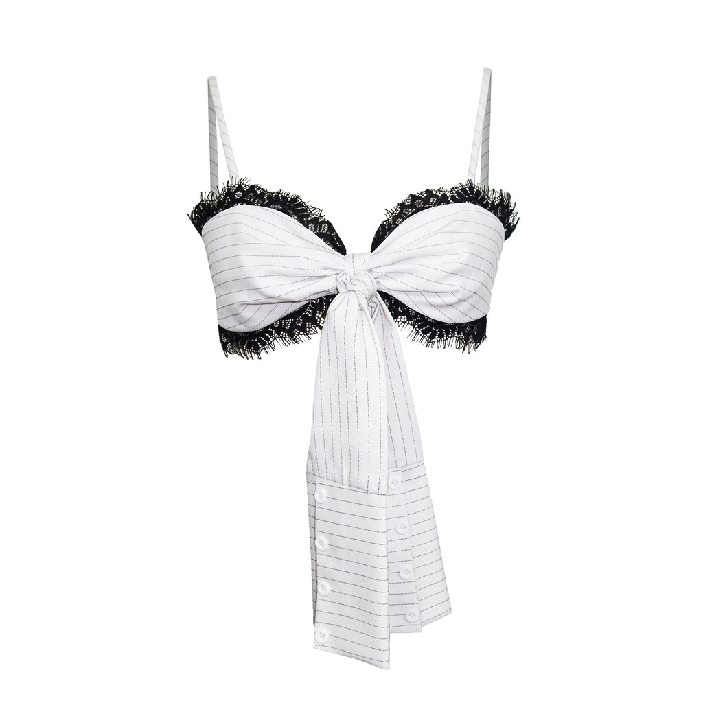Lace Trim Big Front Bow Cami Top & Layered Panel Mini Skirt Set
