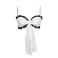 Lace Trim Big Front Bow Cami Top & Layered Panel Mini Skirt Set