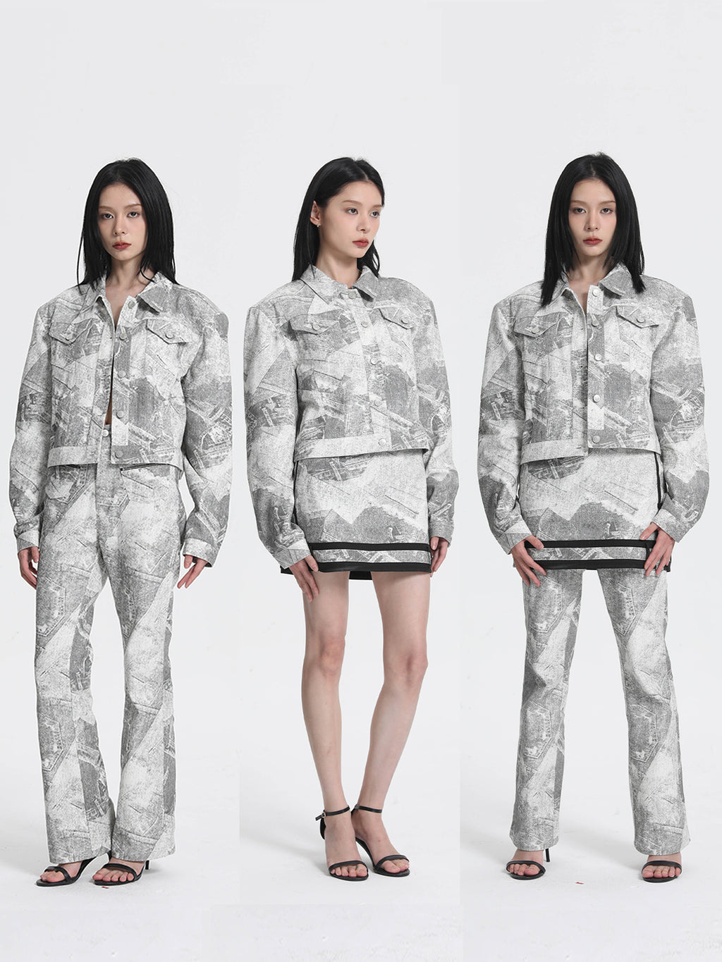 Libasic Unisex Printed Denim Casual Two-Piece Set