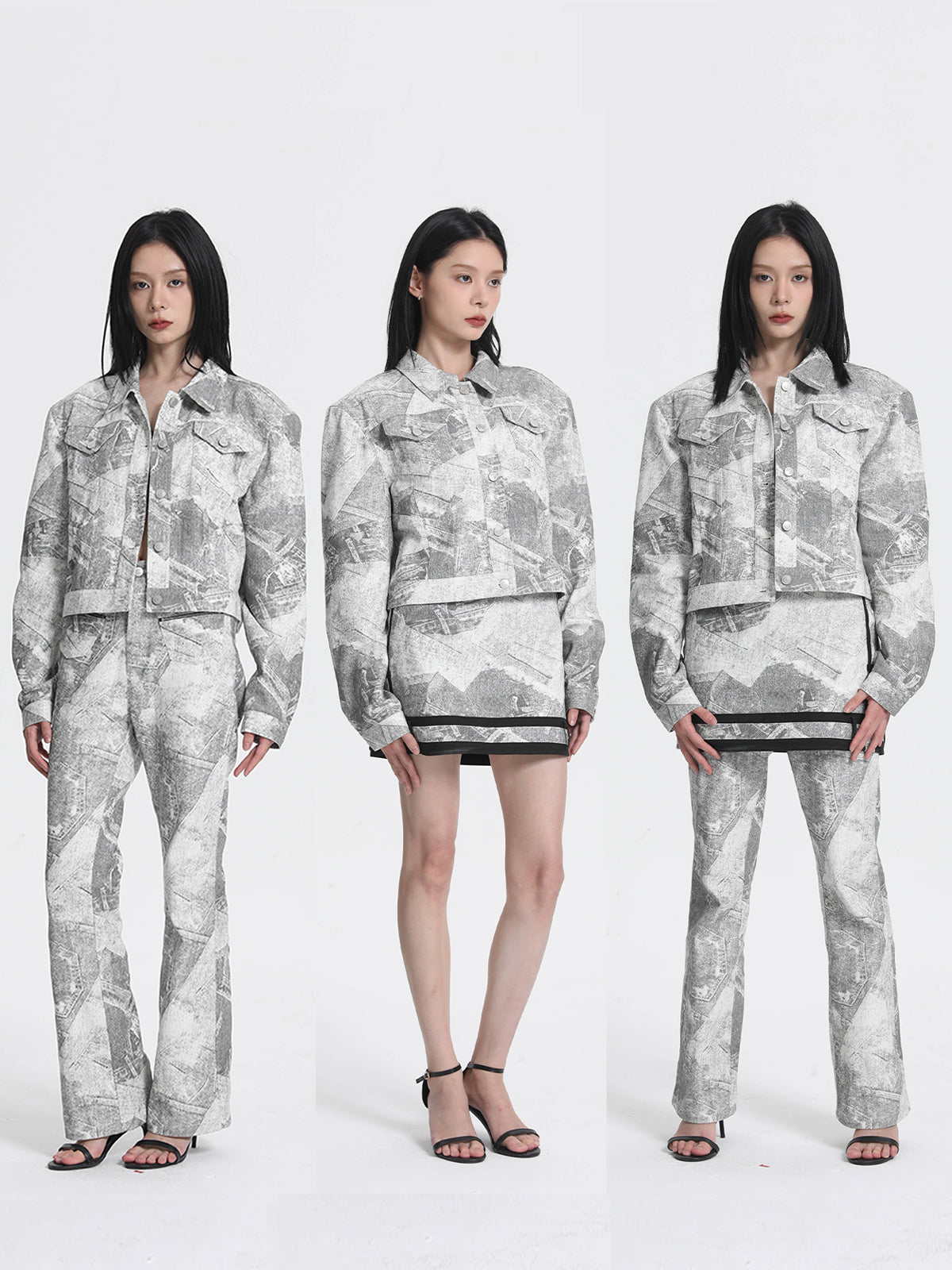 Libasic Unisex Printed Denim Casual Two-Piece Set