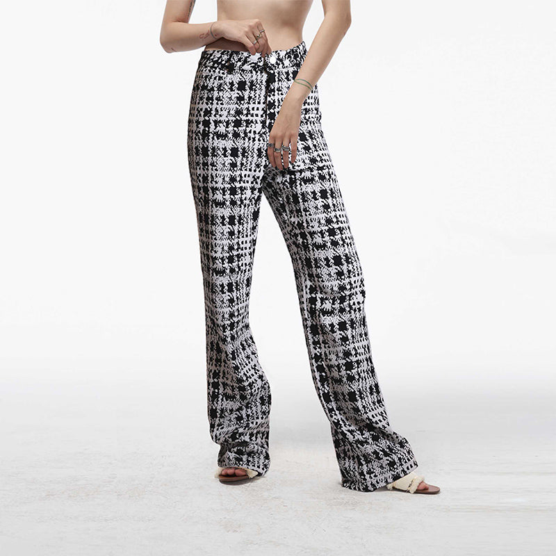 Plaid Cotton Wide-Leg Trousers