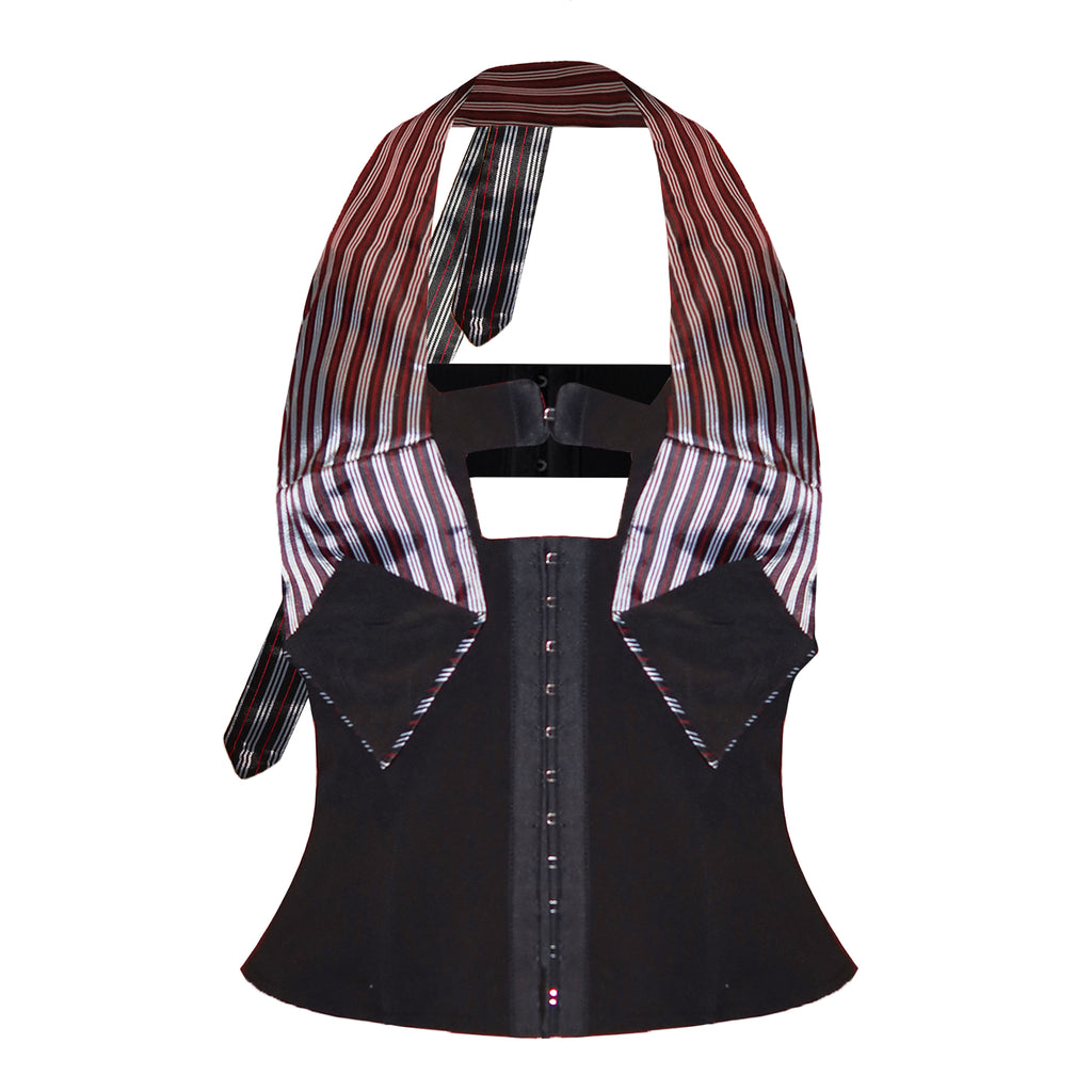Completo top a corsetto all'americana preppy e minigonna a pieghe