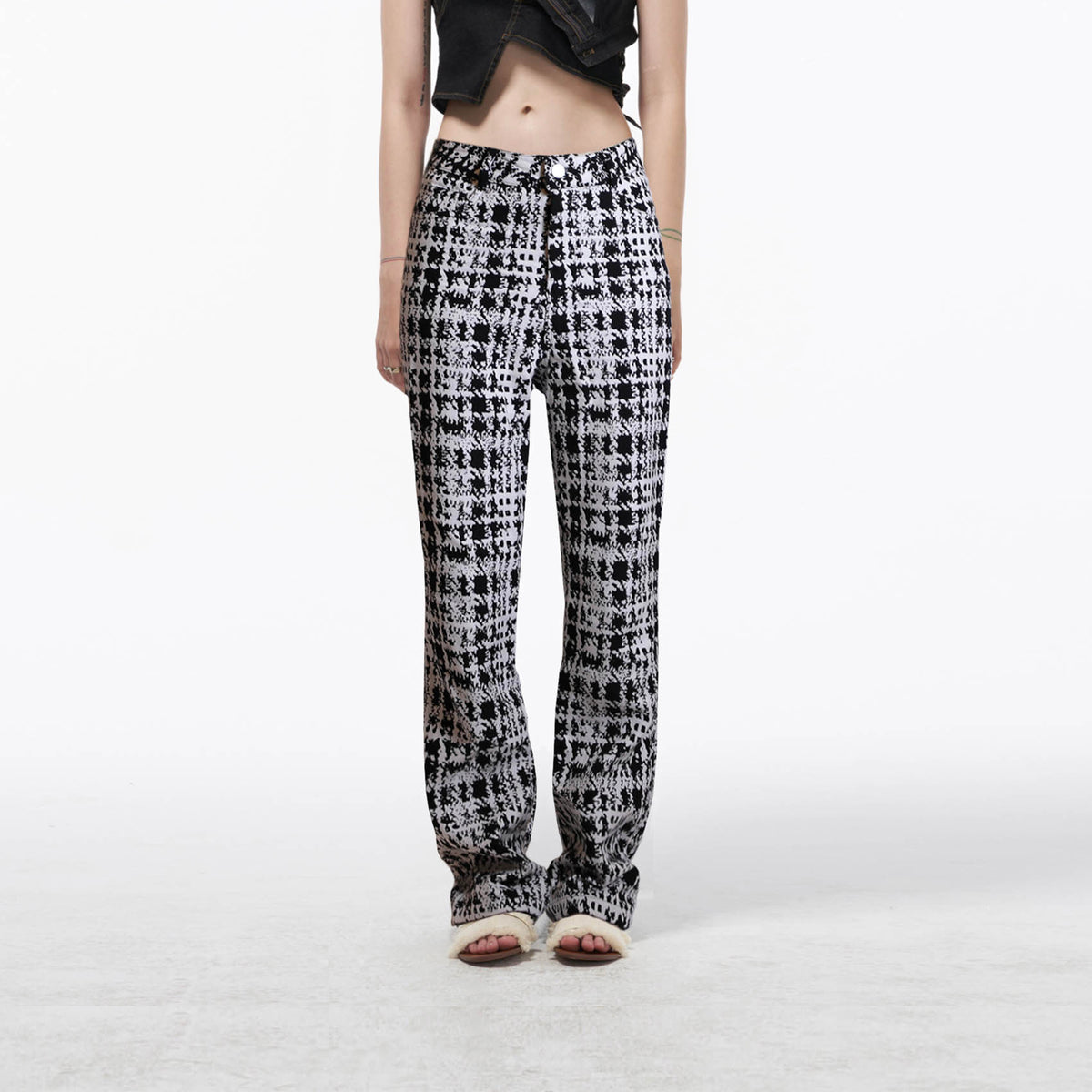 Plaid Cotton Wide-Leg Trousers